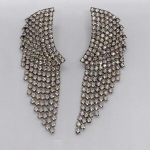 Vtg Silver Tone Rhinestone Waterfall Earrings Stud Post For Pierced Ears / 3” L